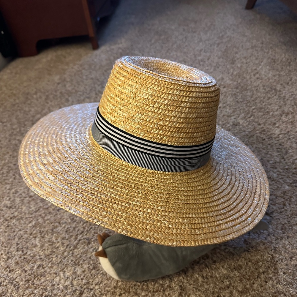 J Crew Straw Hat with Grosgrain Ribbon - size S/M